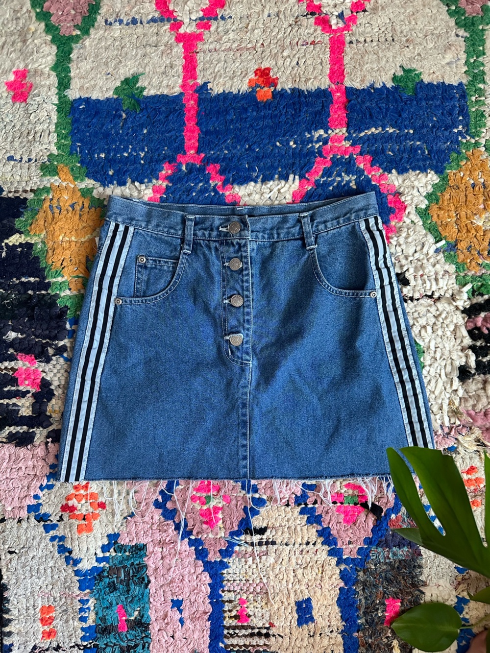 Pace Blue Denim Mini Skirt with Black Stripe Detail